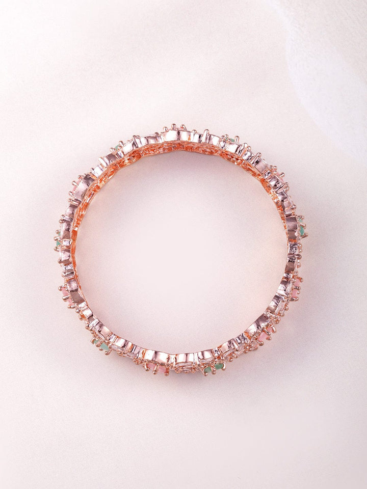 Rubans Set of 2 22K Rose Gold-Plated Pastel Pink, Blue & White CubicZirconia Studed Bangle Bangles