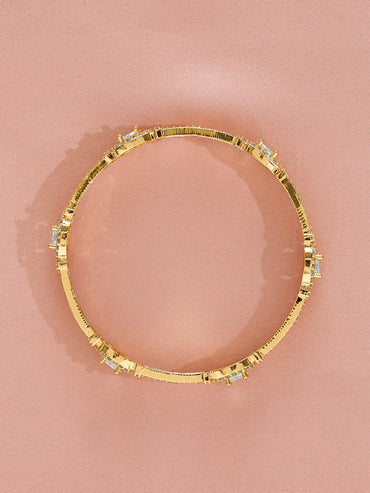 Rubans Set Of 2 22KT Gold-Plated White Cubic Zirconia-Studded Bangles Wristwear