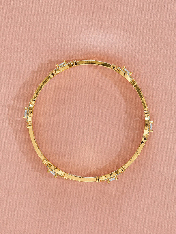 Rubans Set Of 2 22KT Gold-Plated White Cubic Zirconia-Studded Bangles Wristwear