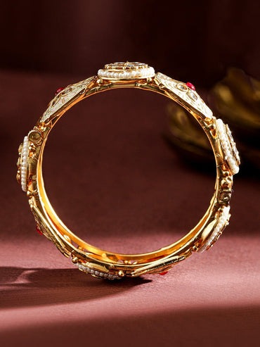 Rubans Set of 2, 24K Gold-Plated Handcrafted Kundan & Pearl Studded Meenakari Bangles Bangles & Bracelets