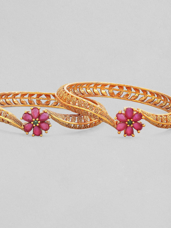 Rubans Set Of 2 24K Gold-Plated Handcrafted Ruby-Studded Bangles Bangles & Bracelets