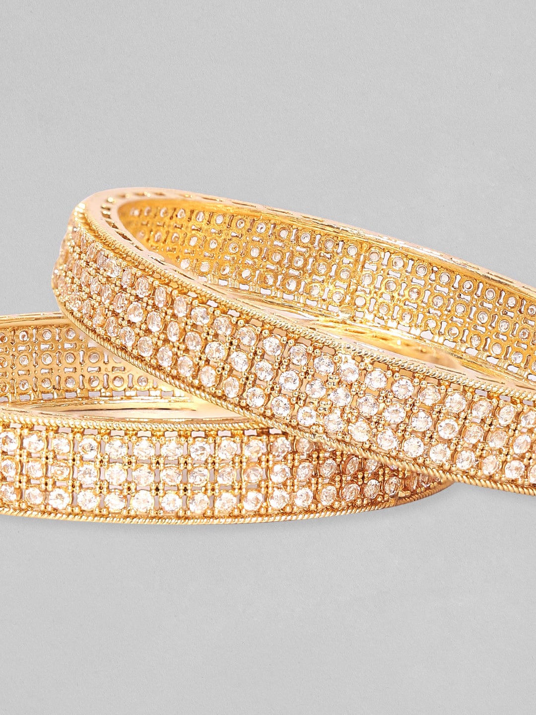 Rubans Set Of 2, 24K Gold Plated Premium Round Kundan Studded Statement Bangles Bangles & Bracelets