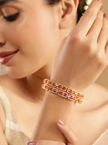 Rubans Set of 2 24K Gold Plated White Red and Green Kundan & Cubic Zirconia Studded Bangles Bangles & Bracelets