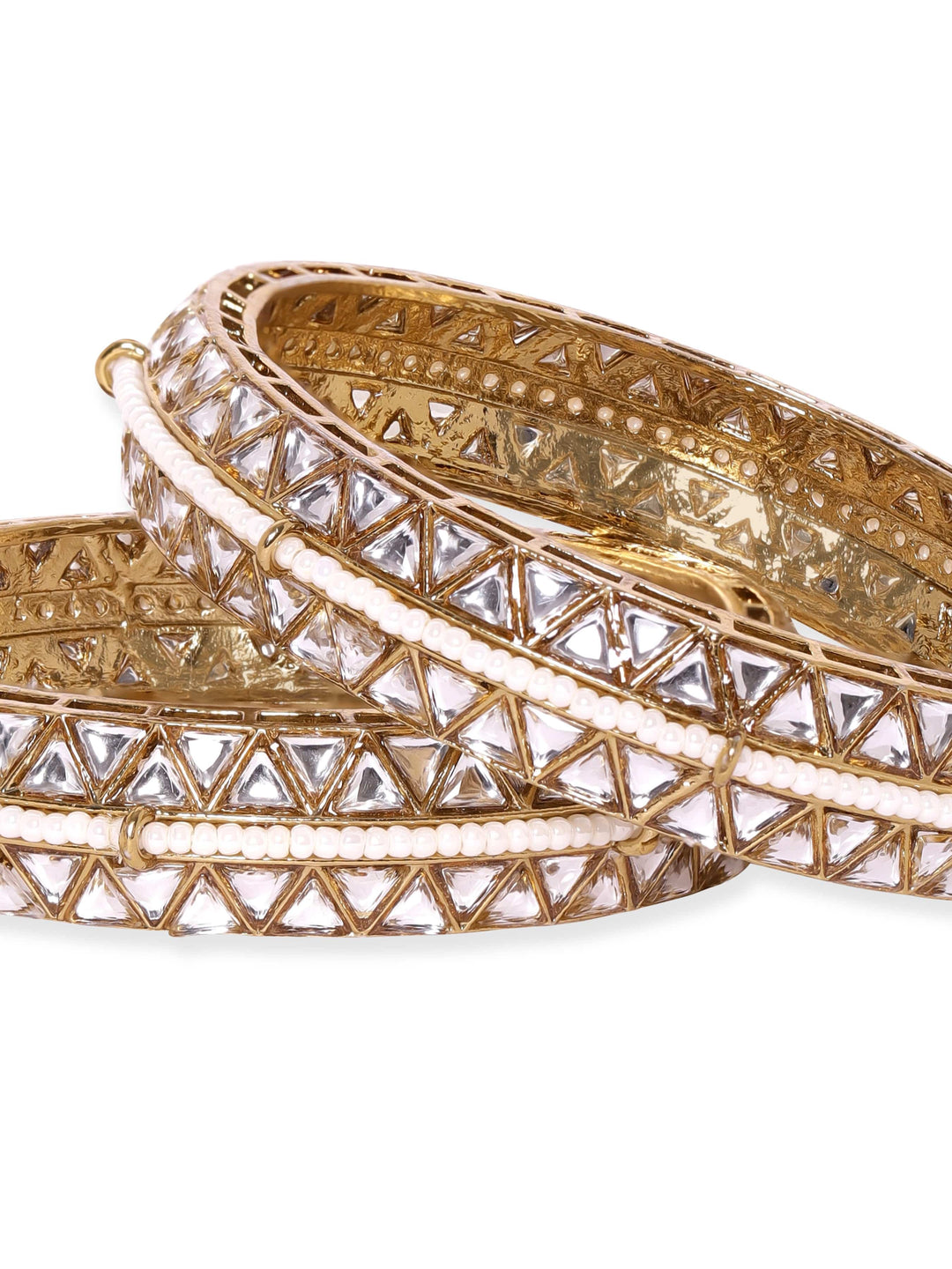 Rubans Set of 2, Antique gold plated Kundan studded pearl beaded statement bangles Bangles & Bracelets