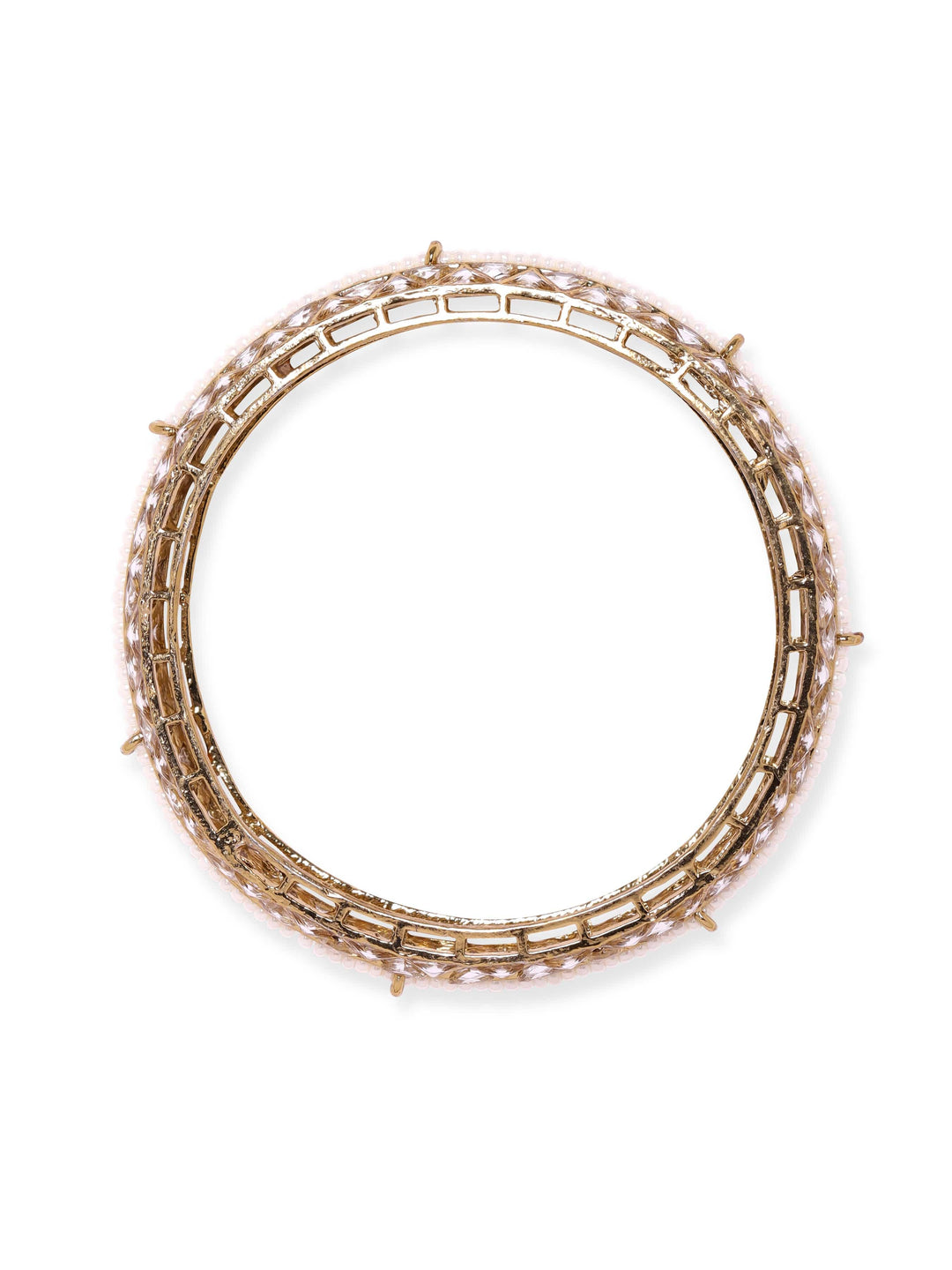 Rubans Set of 2, Antique gold plated Kundan studded pearl beaded statement bangles Bangles & Bracelets