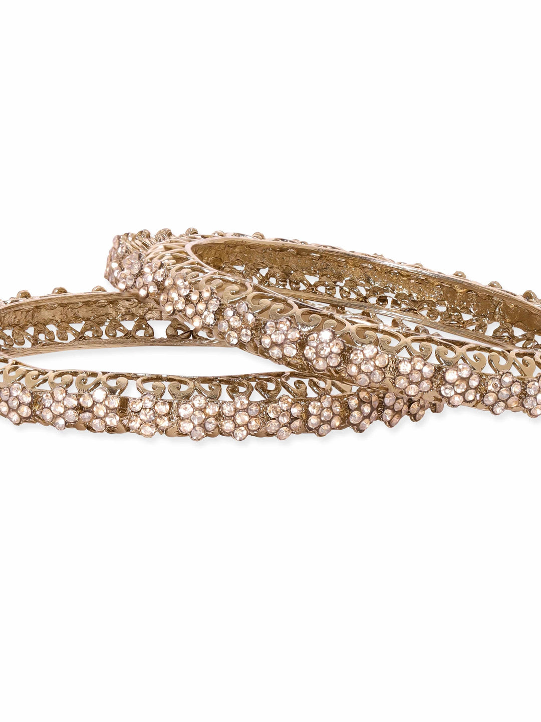 Rubans Set of 2, Antique gold zirconia studded contemprory bangles Bangles & Bracelets