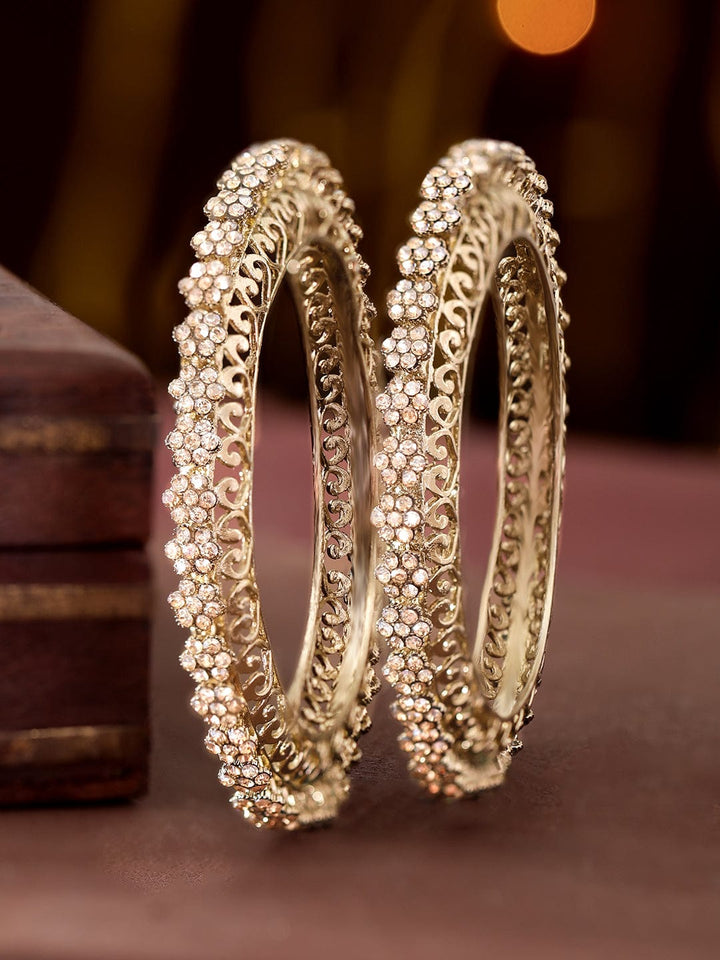 Rubans Set of 2, Antique gold zirconia studded contemprory bangles Bangles & Bracelets