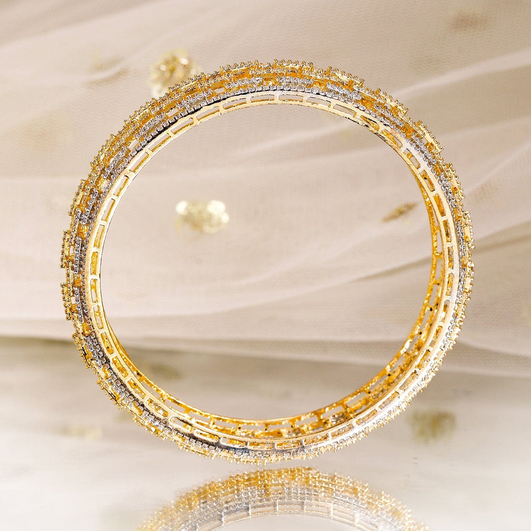 Rubans Set of 2, Dual-Tone Gold & Silver-Plated Cubic Zirconia Studded Premium Bangles Bangles