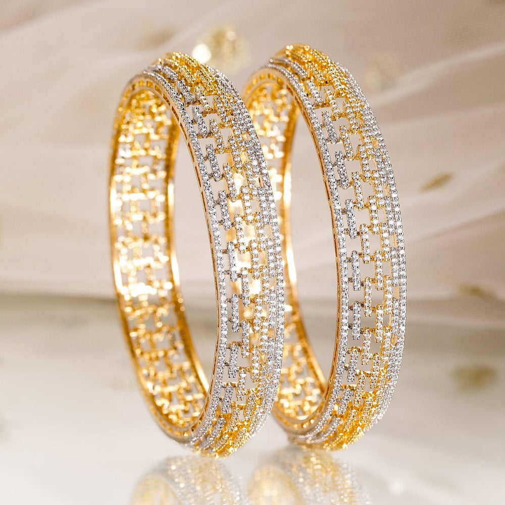 Rubans Set of 2, Dual-Tone Gold & Silver-Plated Cubic Zirconia Studded Premium Bangles Bangles