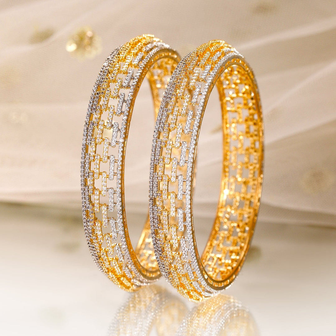 Rubans Set of 2, Dual-Tone Gold & Silver-Plated Cubic Zirconia Studded Premium Bangles Bangles