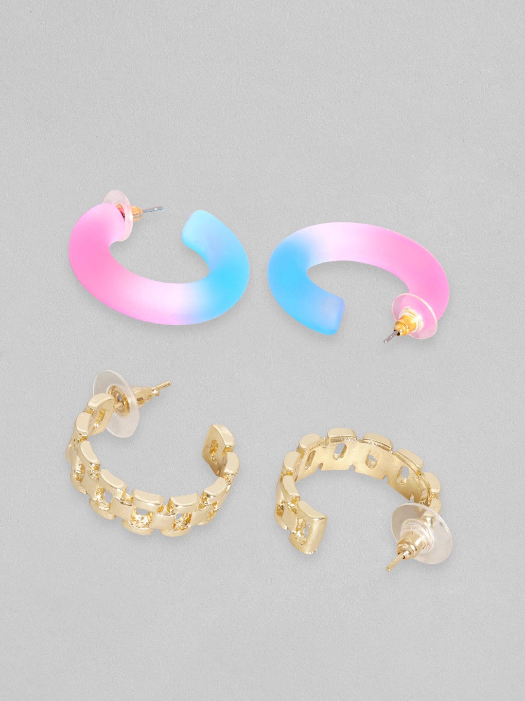 Rubans Set Of 2, Gold & Enamal Hoop Earrings