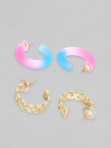 Rubans Set Of 2, Gold & Enamal Hoop Earrings