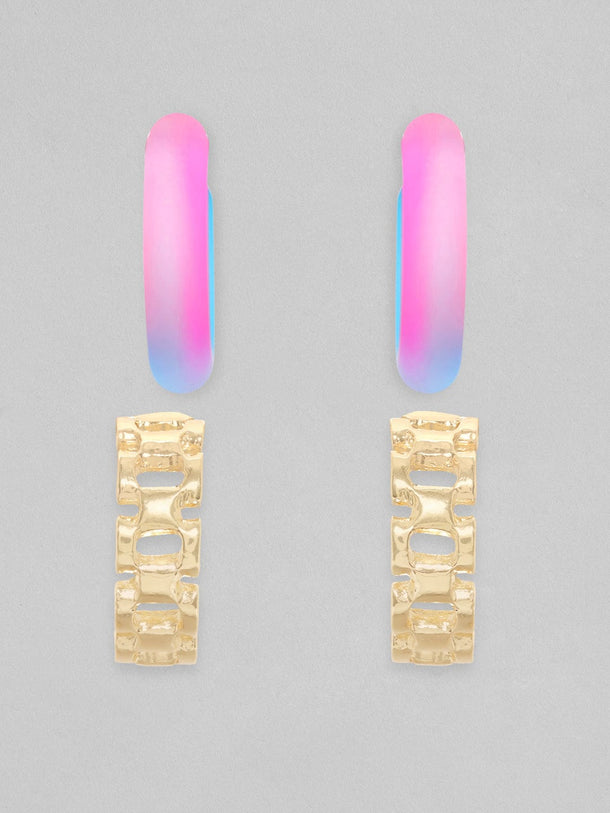 Rubans Set Of 2, Gold & Enamal Hoop Earrings