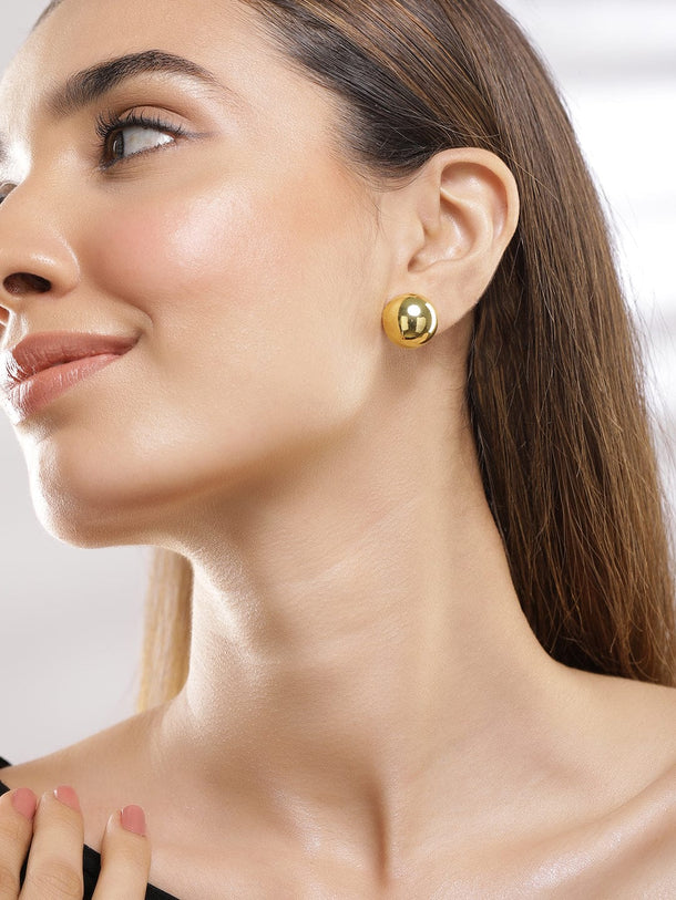 Rubans Set of 2 Gold-Plated Circular White & Gold Pearl Stud Earrings Earrings
