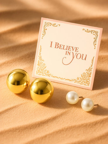 Rubans Set of 2 Gold-Plated Circular White & Gold Pearl Stud Earrings Stud Earrings