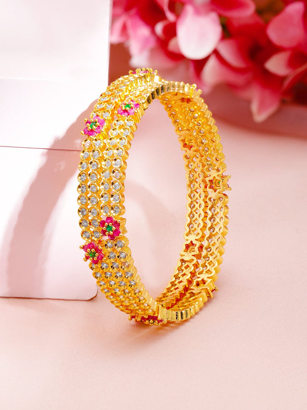 Rubans Set Of 2 Gold-Plated Cubic Zirconia Bangles Bangles & Bracelets