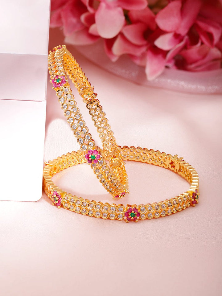 Rubans Set Of 2 Gold-Plated Cubic Zirconia Bangles Bangles & Bracelets