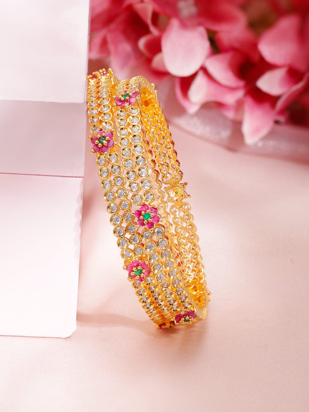 Rubans Set Of 2 Gold-Plated Cubic Zirconia Bangles Bangles & Bracelets