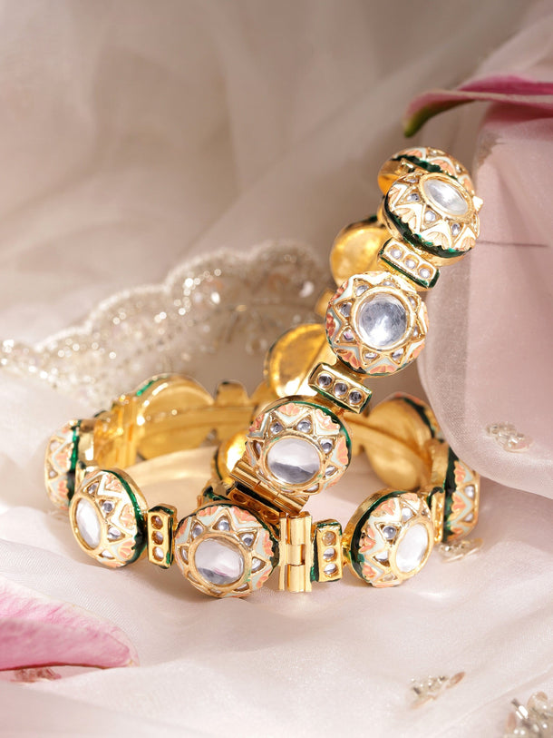 Rubans Set Of 2 Gold-Plated Kundan-Studded Bangles Bangles & Bracelets