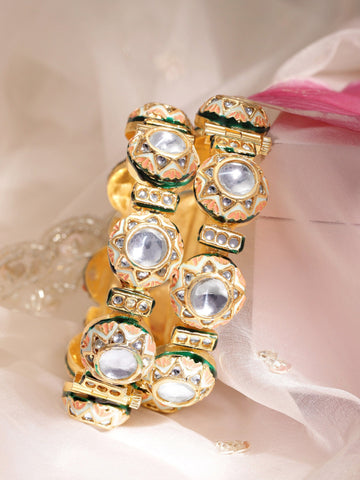 Rubans Set Of 2 Gold-Plated Kundan-Studded Bangles Bangles & Bracelets