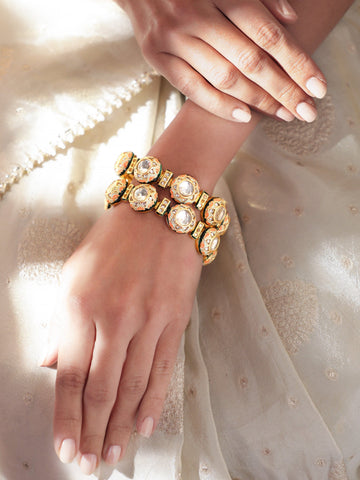 Rubans Set Of 2 Gold-Plated Kundan-Studded Bangles Bangles & Bracelets