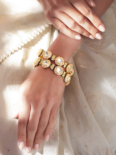 Rubans Set Of 2 Gold-Plated Kundan-Studded Bangles Bangles & Bracelets