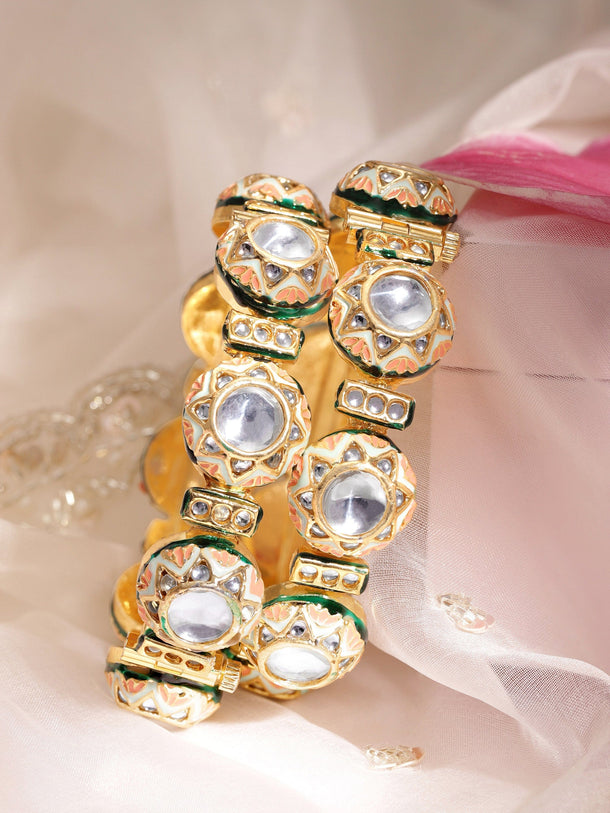Rubans Set Of 2 Gold-Plated Kundan-Studded Bangles Bangles & Bracelets