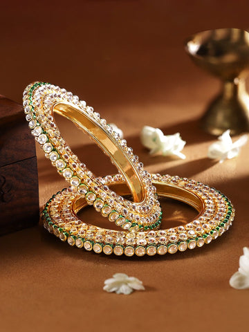 Rubans Set Of 2 Gold Plated Kundan Studded Bangles Bangles & Bracelets
