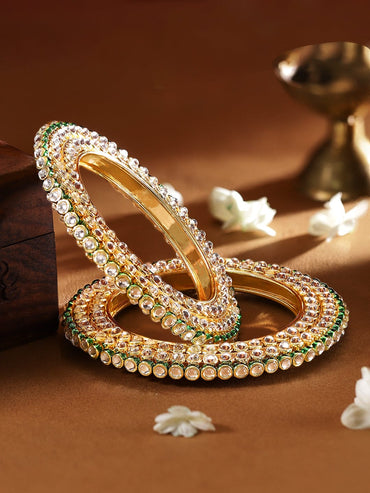 Rubans Set Of 2 Gold Plated Kundan Studded Bangles Bangles & Bracelets