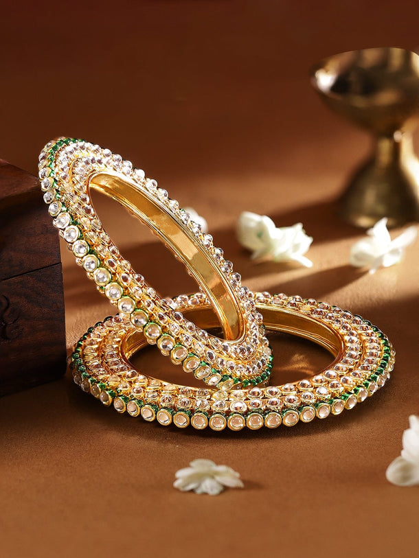 Rubans Set Of 2 Gold Plated Kundan Studded Bangles Bangles & Bracelets