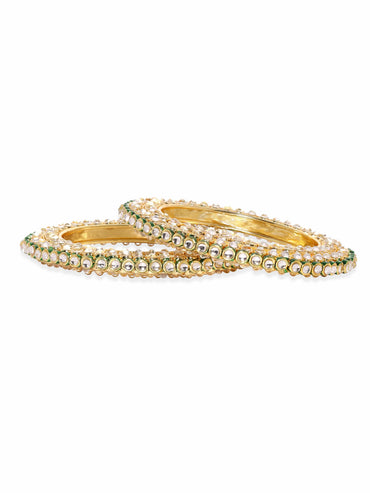 Rubans Set Of 2 Gold Plated Kundan Studded Bangles Bangles & Bracelets