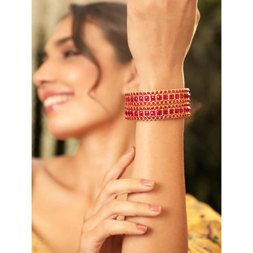 Rubans Set of 2 Gold Plated Pink Crystal Kemp Stones Studded Handcrafted Premium Bangles Bangles & Bracelets