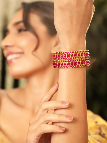 Rubans Set Of 2 Gold Plated Ruby Stones Bangles Bangles & Bracelets