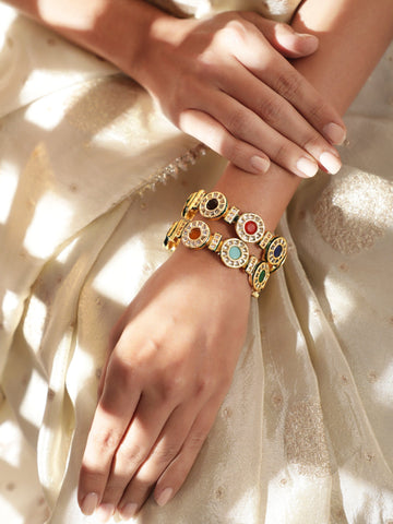 Rubans Set Of 2 Gold-Plated Stone-Studded Bangles Bangle