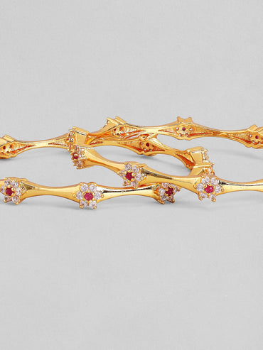 Rubans Set Of 2 Gold-Plated White Studded Handcrafted Bangles Bangles & Bracelets