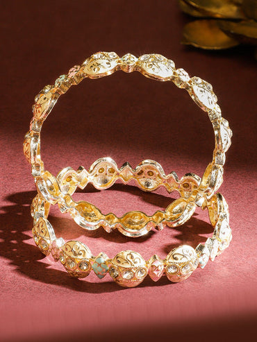 Rubans Set of 2 Handcrafted 18K Gold-Plated Pastel Colour Enamel Bangles with White Stone Bangles & Bracelets