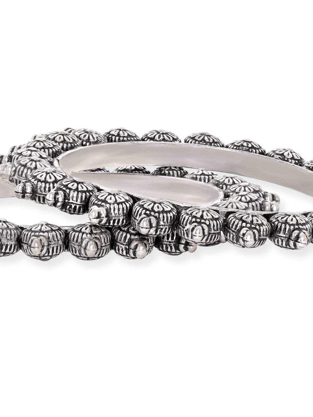 Rubans Set of 2 Oxidized Silver plated Bangles with Lotus Motif Bangles & Bracelets