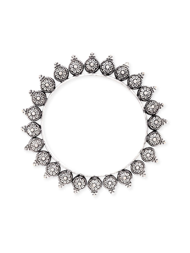 Rubans Set of 2 Oxidized Silver plated Bangles with Lotus Motif Bangles & Bracelets