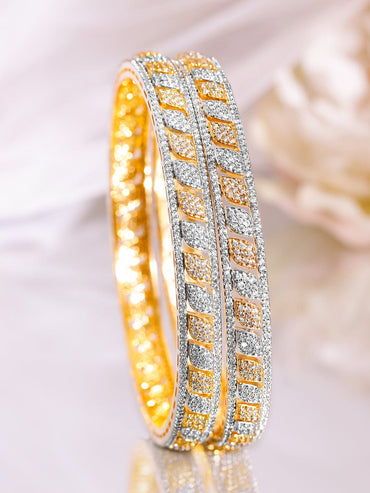 Rubans Set of 2 Rhodium & 18K Gold-Plated Cubic Zirconia Studded Bangles Bangles & Bracelets