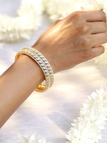 Rubans Set of 2 Rhodium & 18K Gold-Plated Cubic Zirconia Studded Bangles Bangles & Bracelets