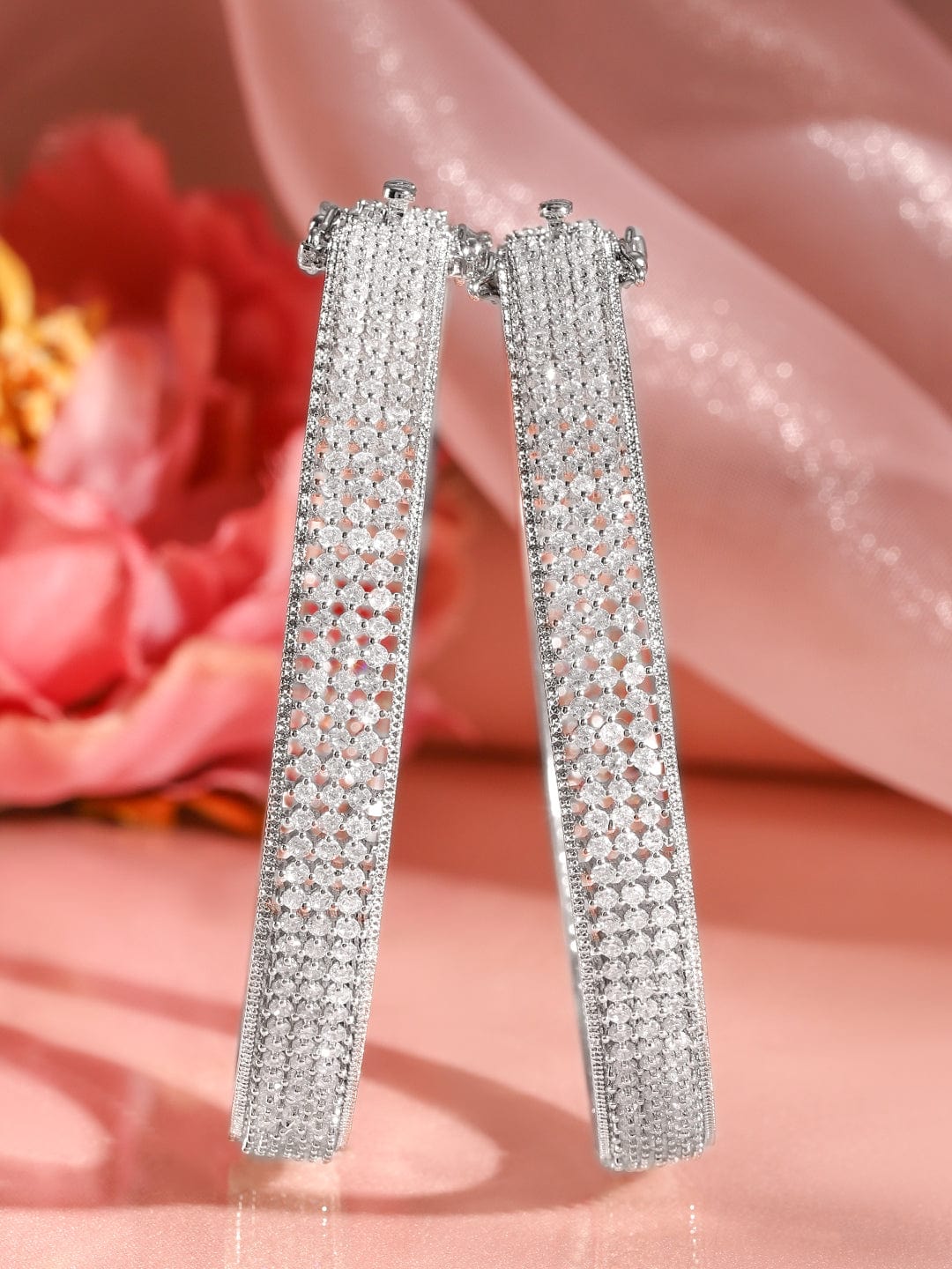 Rubans Set of 2 Rhodium-Plated AAA Cubic Zirconia Studded Handcrafted Openable Bangles Bangles & Bracelets