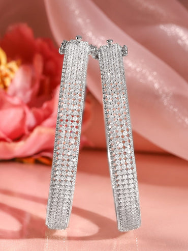 Rubans Set of 2 Rhodium-Plated AAA Cubic Zirconia Studded Handcrafted Openable Bangles Bangles & Bracelets