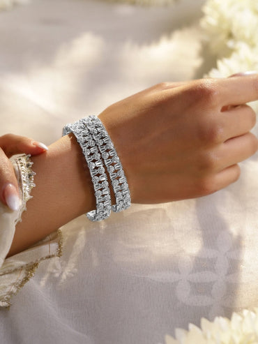 Rubans Set of 2 Rhodium-Plated AAA Cubic Zirconia Studded Handcrafted Premium Bangles Bangles & Bracelets
