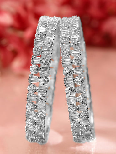 Rubans Set of 2 Rhodium-Plated AAA Cubic Zirconia Studded Handcrafted Premium Bangles Bangles & Bracelets