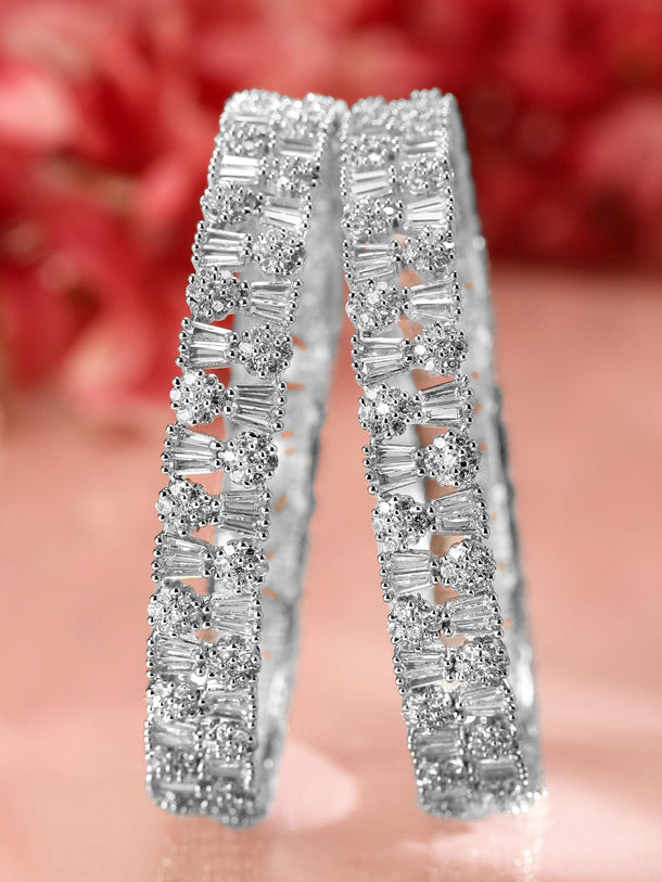 Rubans Set of 2 Rhodium-Plated AAA Cubic Zirconia Studded Handcrafted Premium Bangles Bangles & Bracelets
