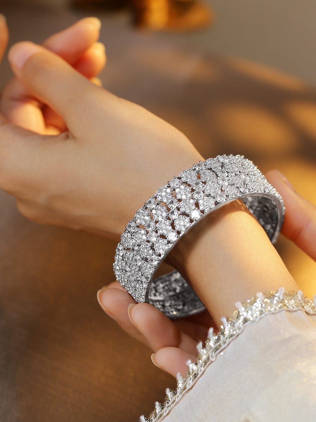 Rubans Set of 2 Rhodium-Plated AAA Cubic Zirconia Studded Handcrafted Premium Bangles Bangles & Bracelets