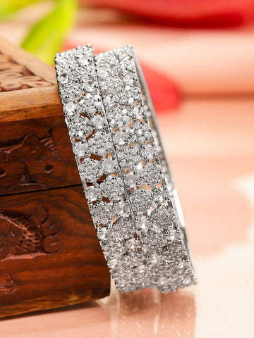 Rubans Set of 2 Rhodium-Plated AAA Cubic Zirconia Studded Handcrafted Premium Bangles Bangles & Bracelets