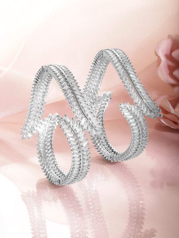 Rubans Set of 2 Rhodium-Plated AD & Cubic Zirconia Studded Premium Bangles Bangles & Bracelets
