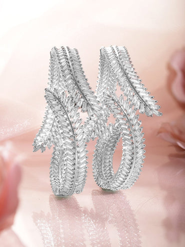 Rubans Set of 2 Rhodium-Plated AD & Cubic Zirconia Studded Premium Bangles Bangles & Bracelets
