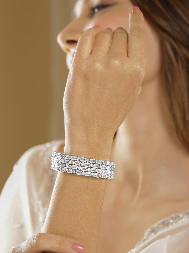 Rubans Set of 2 Rhodium-Plated Crystal White AD & Cubic Zirconia Studded Premium Bangles Bangle